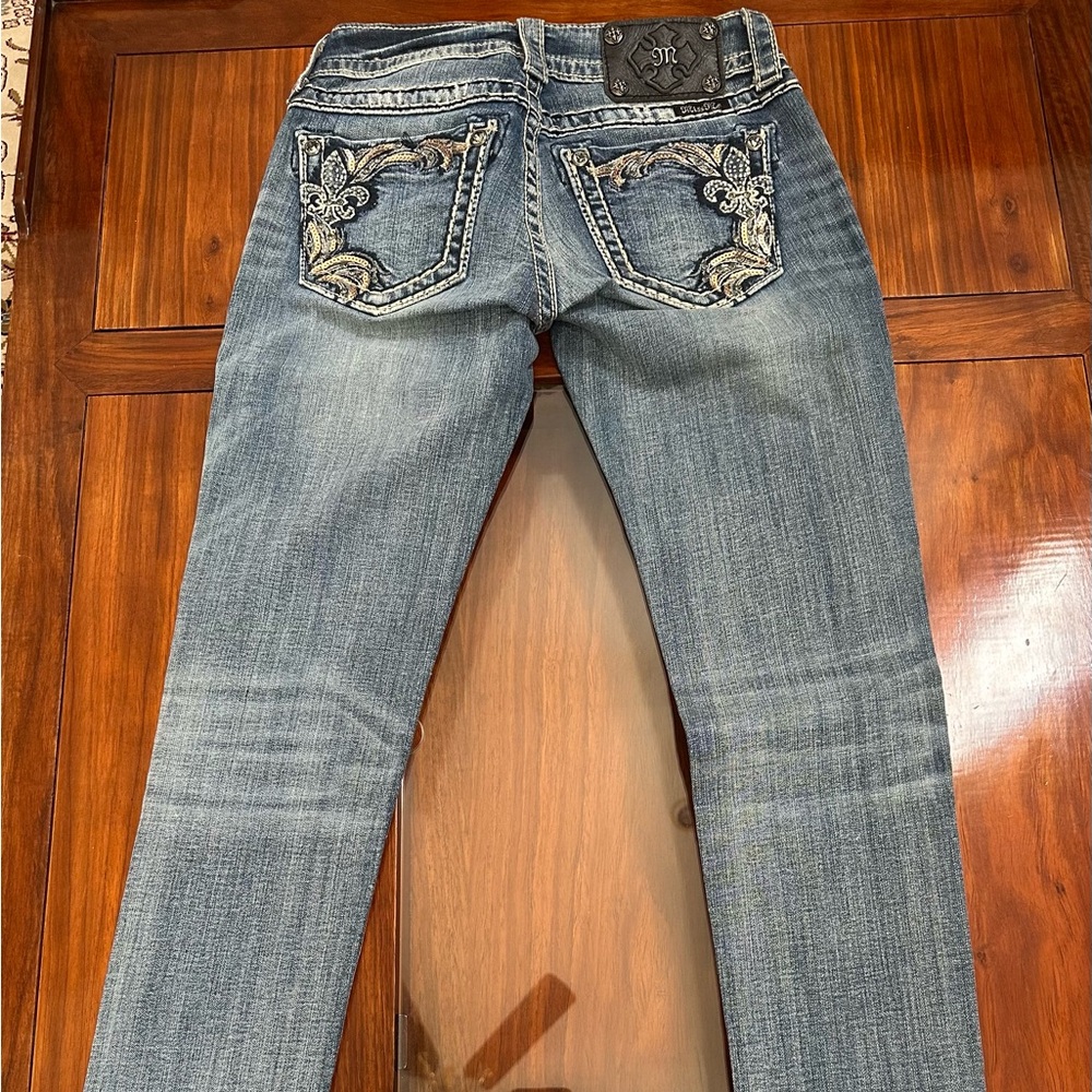 Miss Me Blue Skinny Jeans with Embroidered Pockets